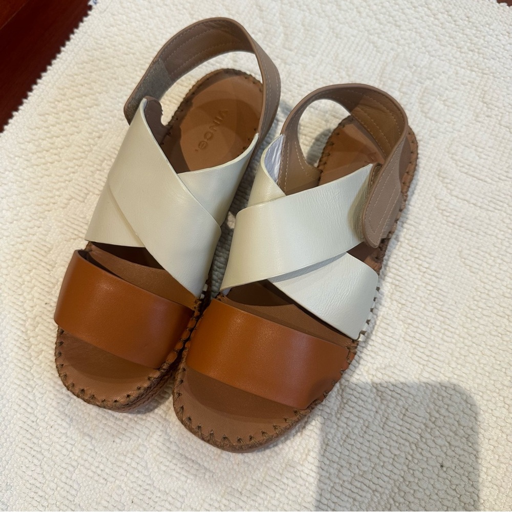 Vince Women's Crisscross Leather Slingback Sandals in Tan & Cream